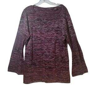 Heather B Womens Brandy Wine Metallic Knit Bell Sleeve Top XL 14214BM New